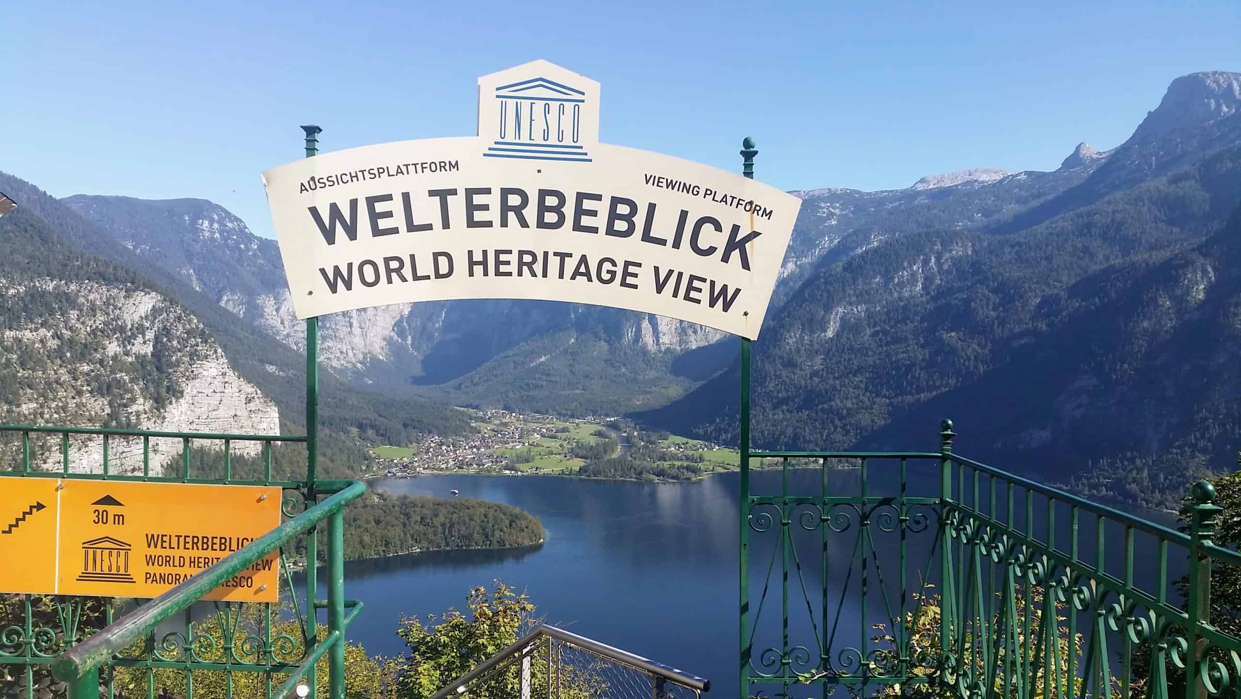 Image of the Hallstaat World heritage sign in Austria