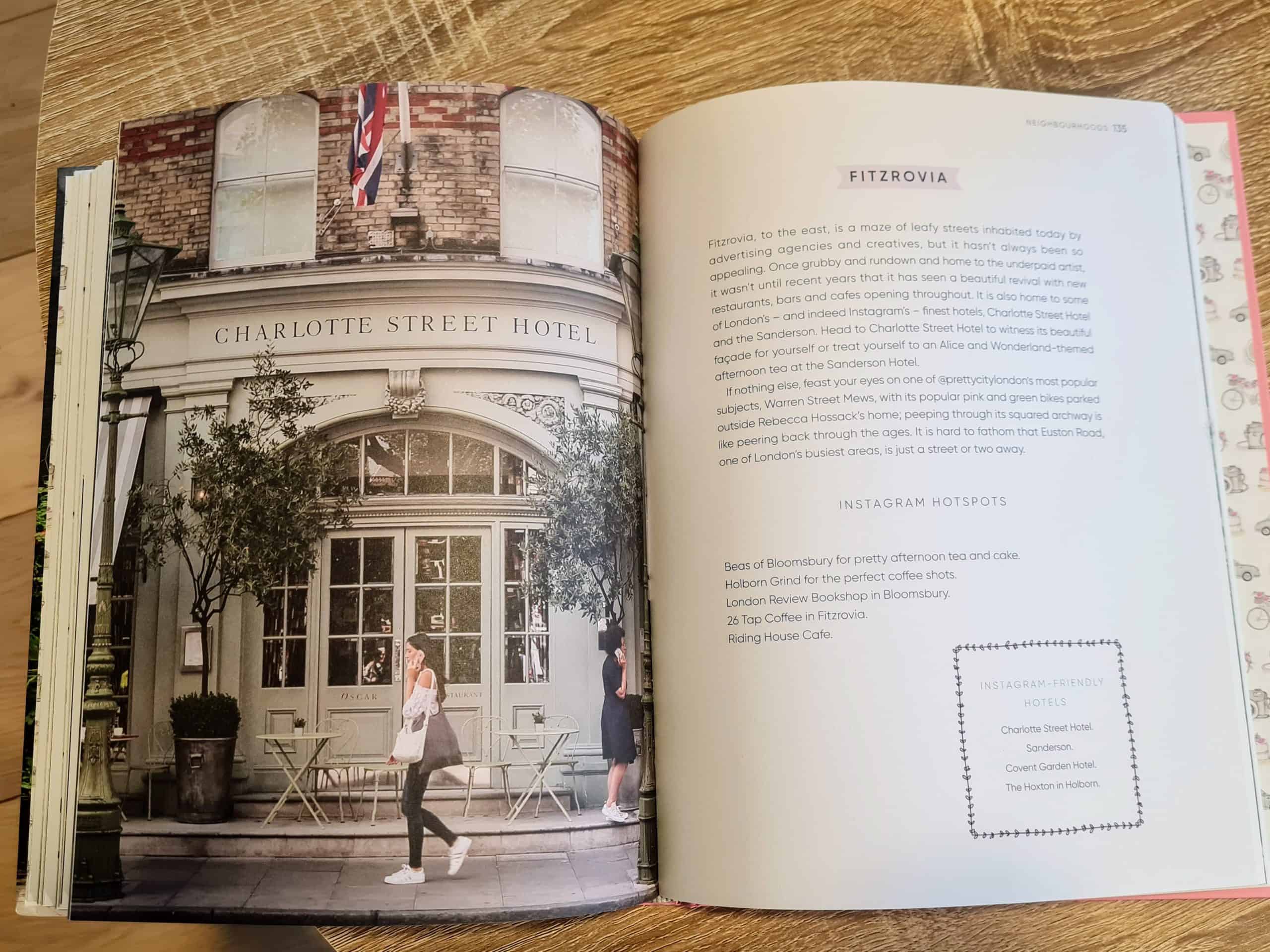 A image of the inside of pretty city London, open on the Fitzrovia page