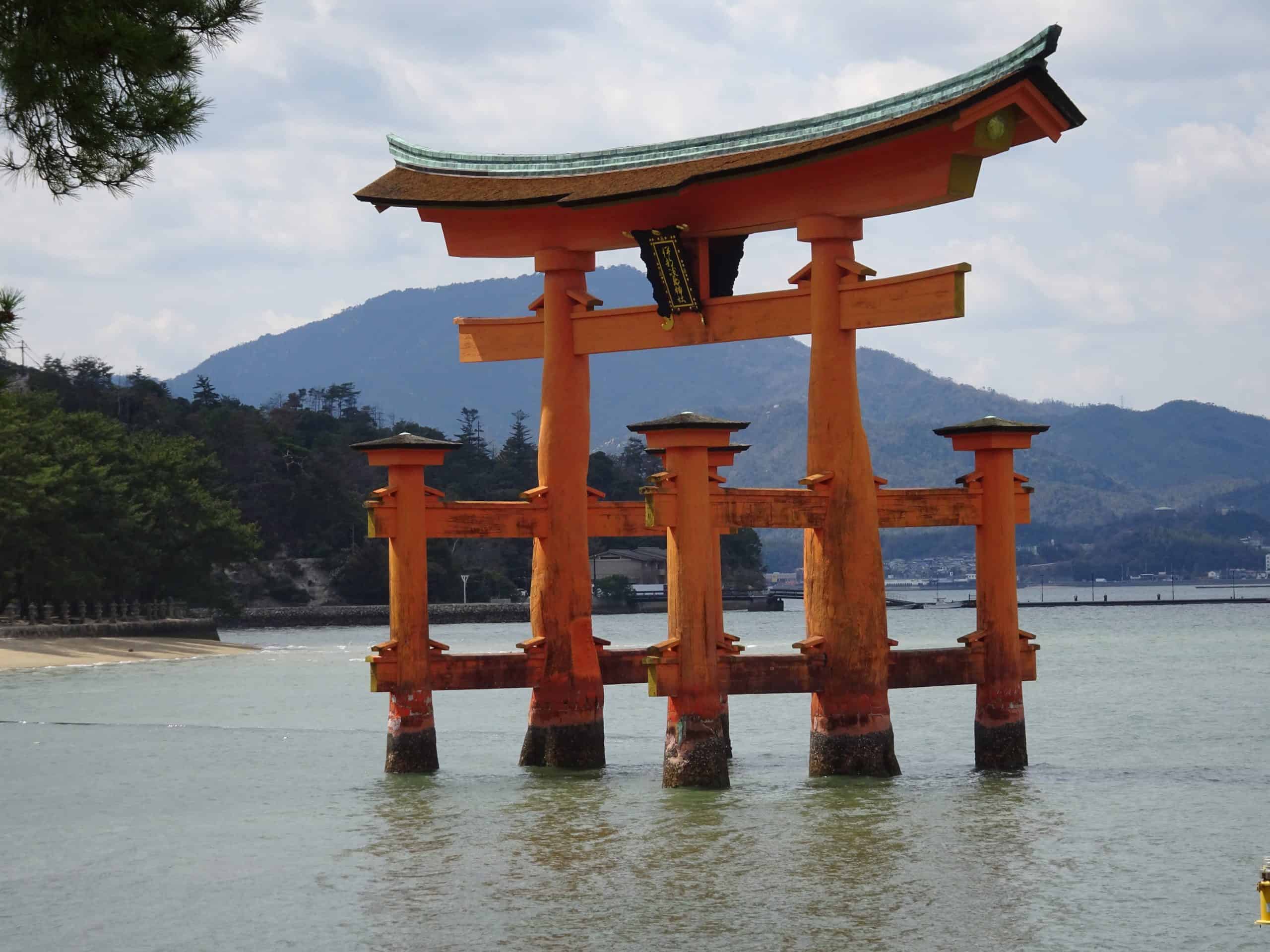 Image of the famous Itsukushima Shrine-  Torii Gate in Japan